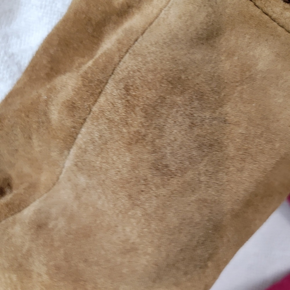 VTG Dennis Basso Genuine Suede Faux Sherpa Lined Jacket Tan Shearling Collar M - Picture 11 of 16